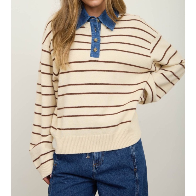 SWEATER BEIGE CUELLO DENIM