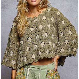 SWEATER FLORES DE PUNTO OLIVO