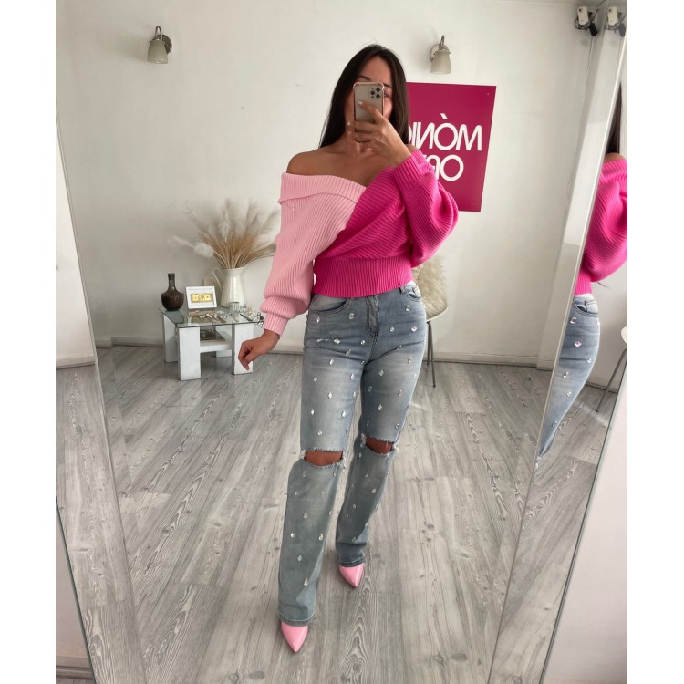 SWEATER BICOLOR ROSA LIGHT