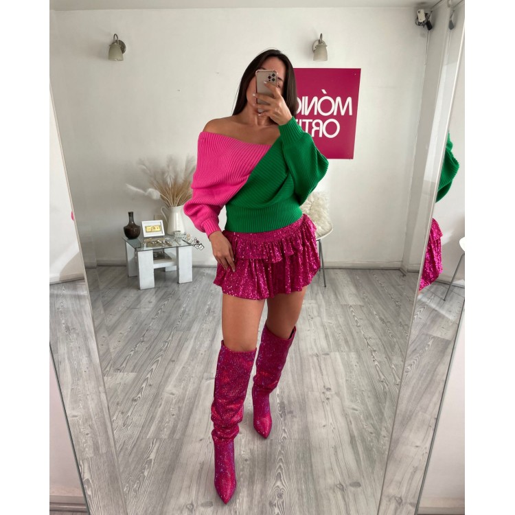 SWEATER BICOLOR VERDE ROSA