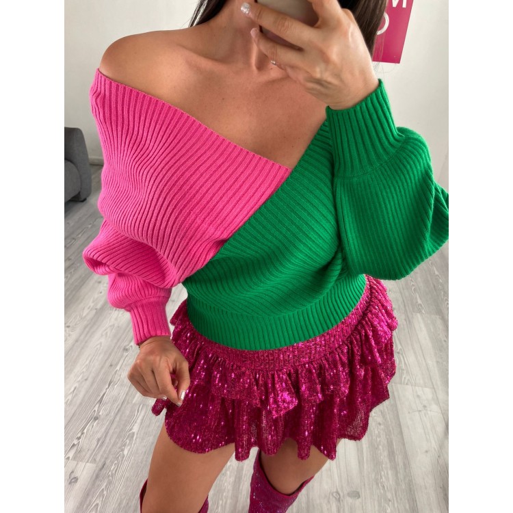 SWEATER BICOLOR VERDE ROSA