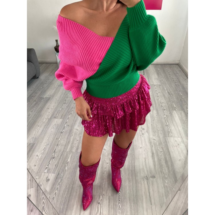 SWEATER BICOLOR VERDE ROSA