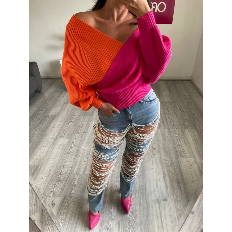 SWEATER BICOLOR ROSA NARANJA