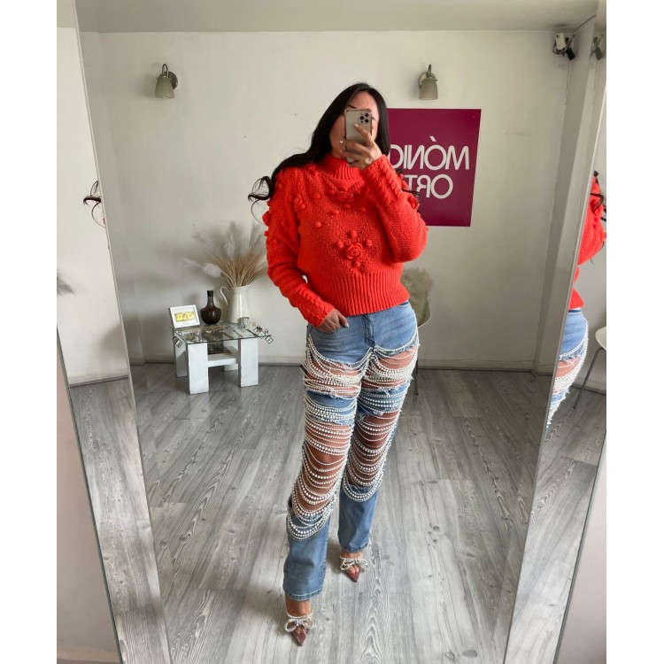 SWEATER POMPONES NARANJA