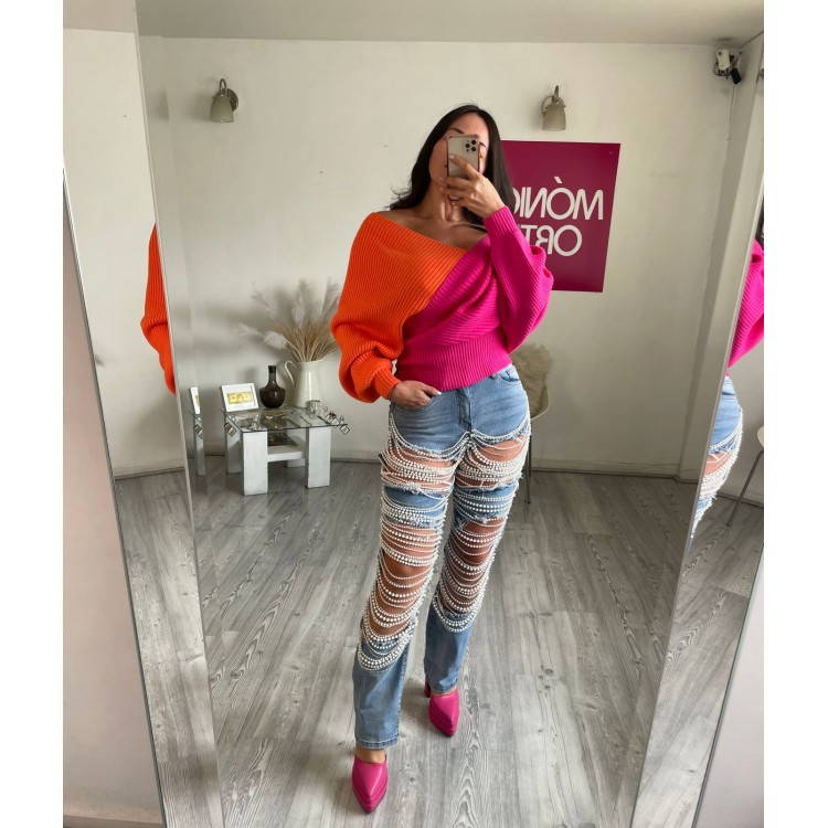 SWEATER BICOLOR ROSA NARANJA