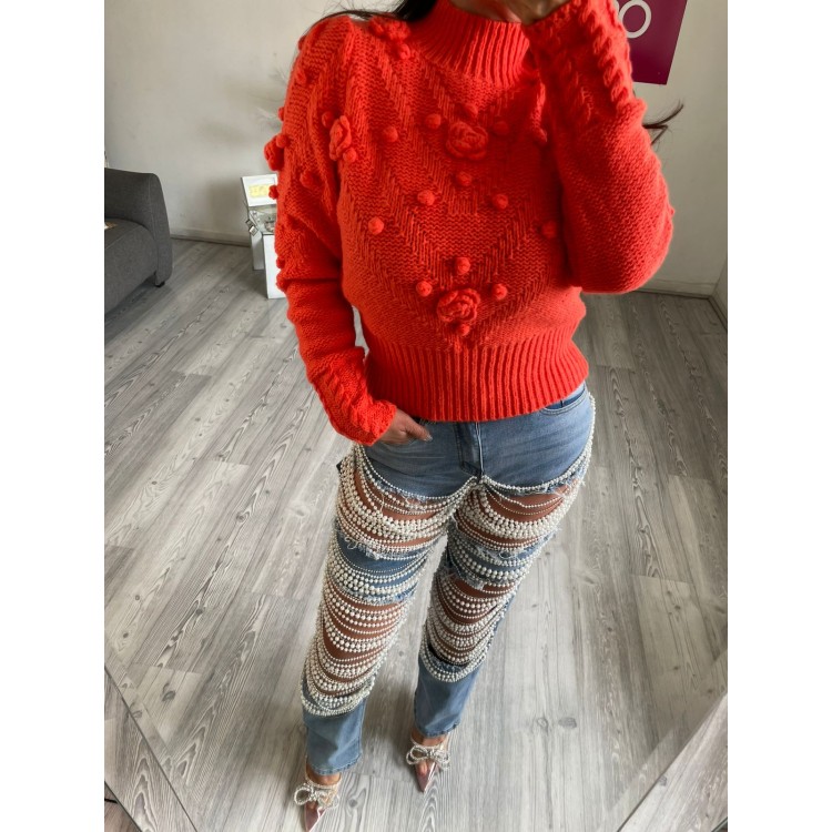 SWEATER POMPONES NARANJA