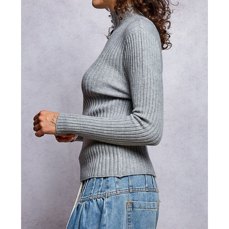 SWEATER GRIS MANGA LARGA