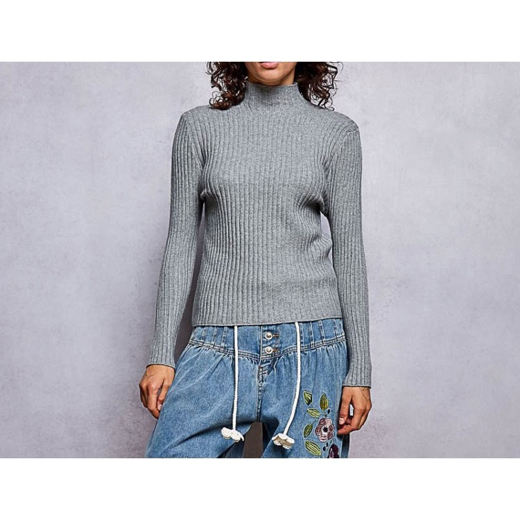 SWEATER GRIS MANGA LARGA