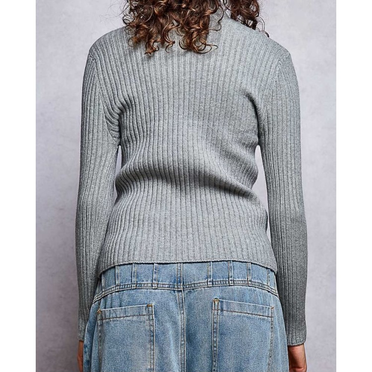 SWEATER GRIS MANGA LARGA