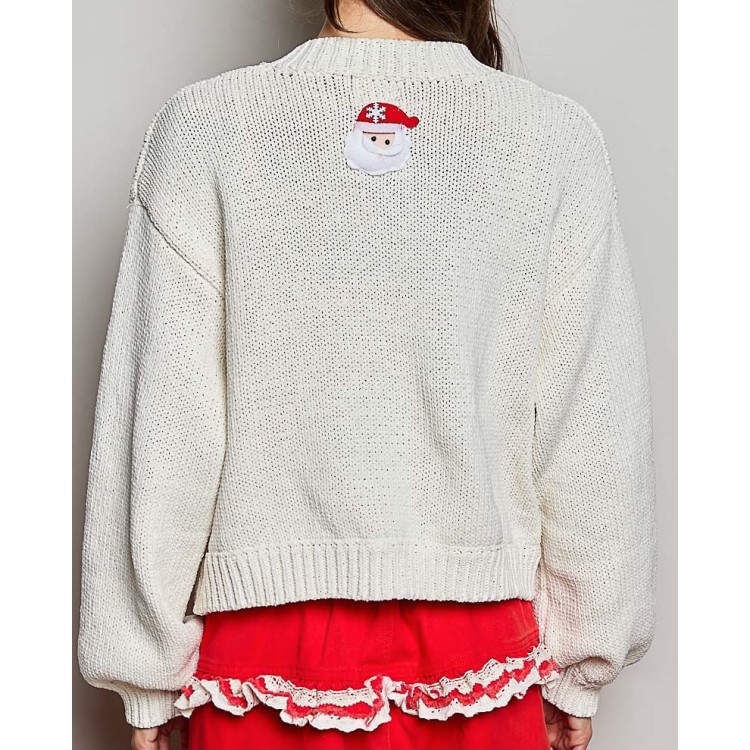 SWEATER CREMA BOTONES NAVIDAD