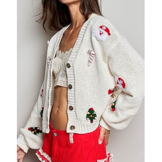 SWEATER CREMA BOTONES NAVIDAD