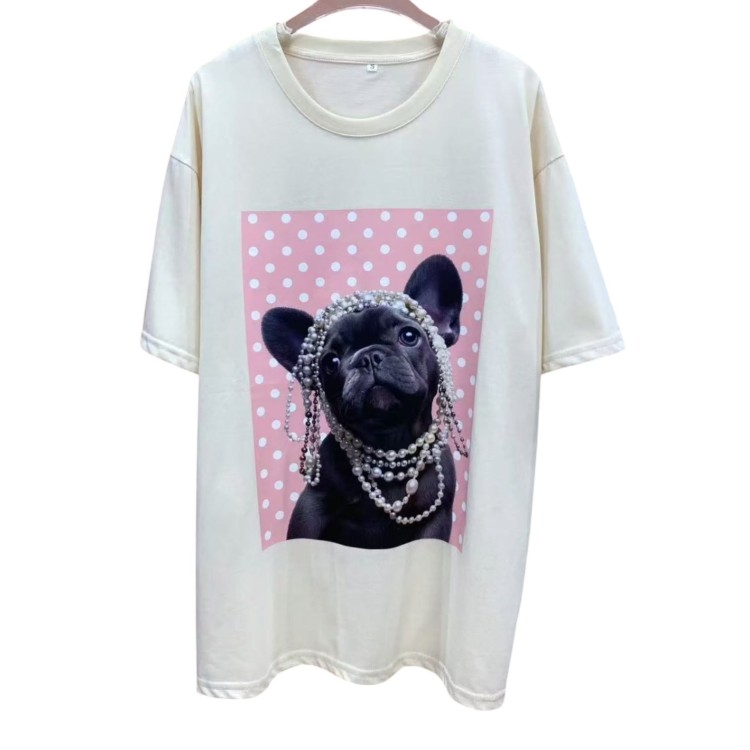 TSHIRT CREMA BULDOG NEGRO