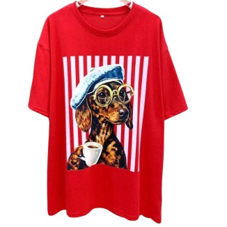 TSHIRT ROJA PERRO GORRO AZUL