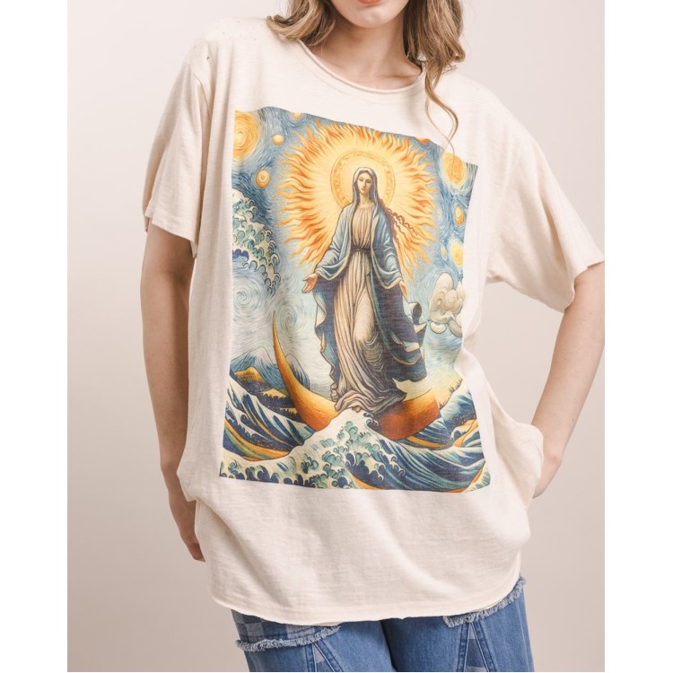 TSHIRT CREMA GRAFICOS VIRGEN