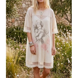 TSHIRT BEIGE DRESS ANGEL ENCAJE