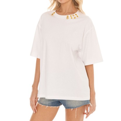 TSHIRT BLANCA BROCHES DORADOS
