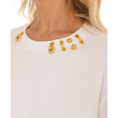 TSHIRT BLANCA BROCHES DORADOS