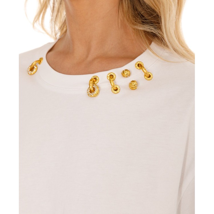 TSHIRT BLANCA BROCHES DORADOS