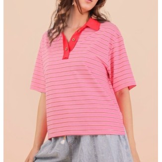 TSHIRT ROSA POLO RAYAS