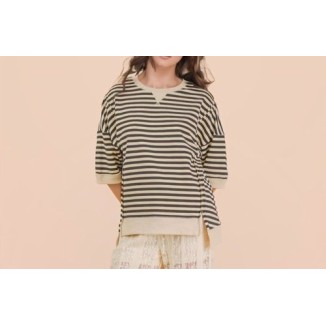 TSHIRT NEGRO RAYAS CREMA