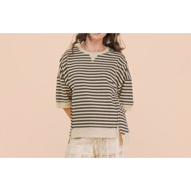 TSHIRT NEGRO RAYAS CREMA