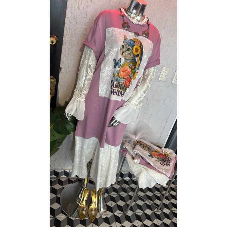 VESTIDO ROSA MAXI OLAN ENCAJE