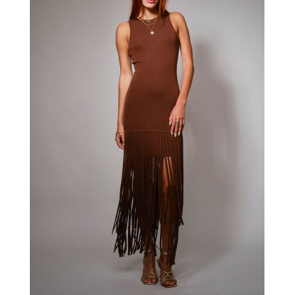 VESTIDO LARGO FLECOS CAFÉ