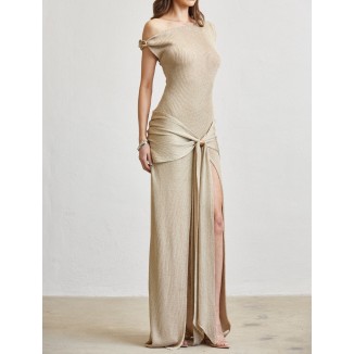 VESTIDO DORADO LARGO METAL