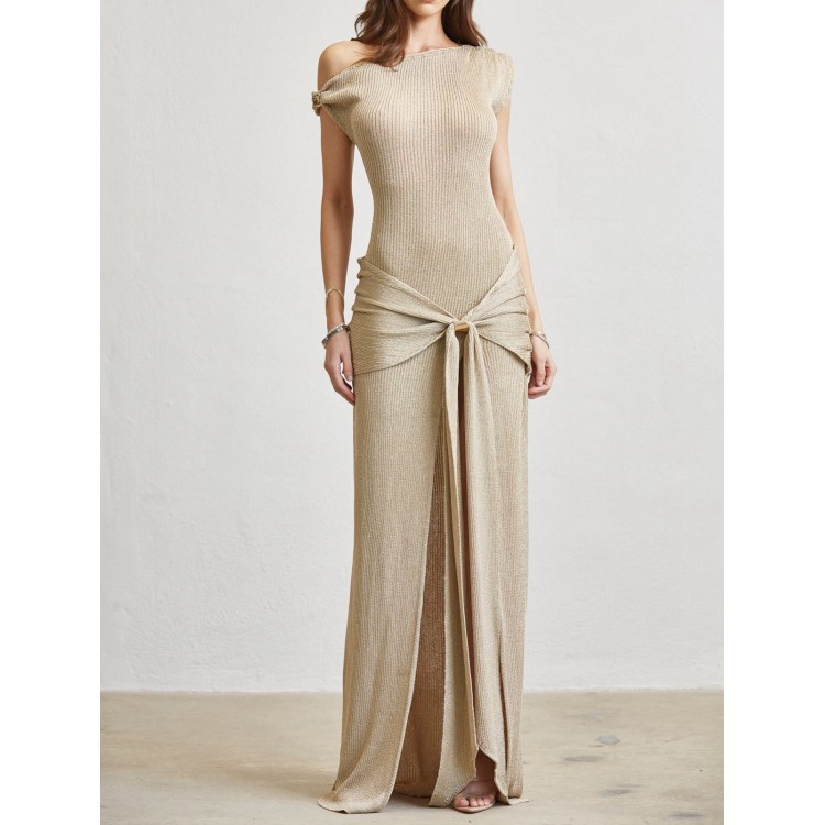 VESTIDO DORADO LARGO METAL