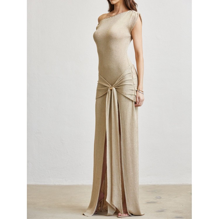 VESTIDO DORADO LARGO METAL