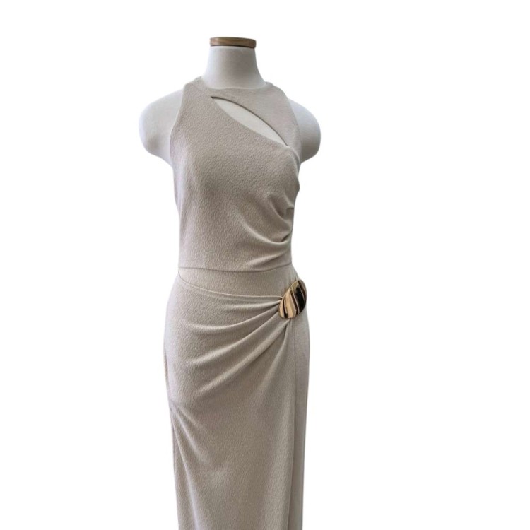 VESTIDO LARGO NATURAL METAL