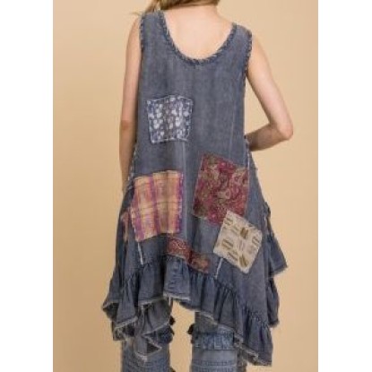 VESTIDO DENIM PARCHES CORTE A