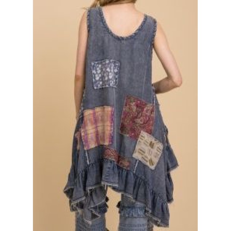 VESTIDO DENIM PARCHES CORTE A