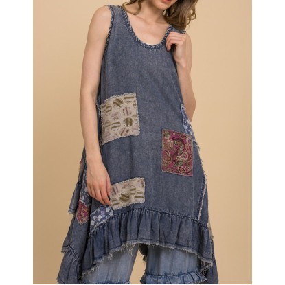 VESTIDO DENIM PARCHES CORTE A