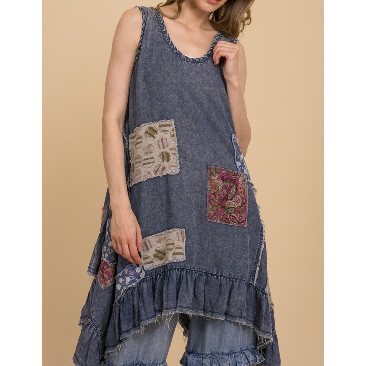 VESTIDO DENIM PARCHES CORTE A