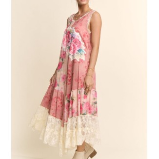 VESTIDO PINK LARGO FLORES