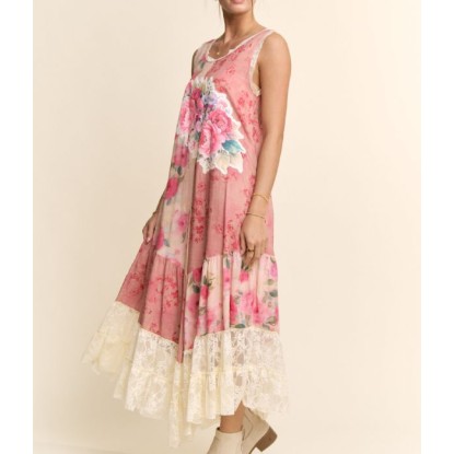 VESTIDO PINK LARGO FLORES