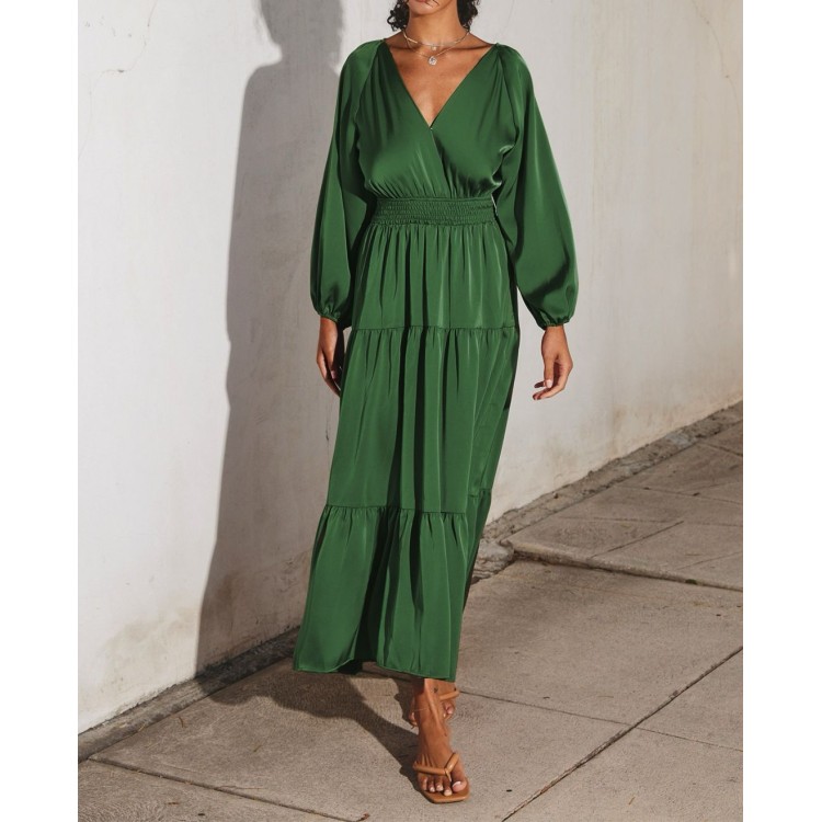 VESTIDO LARGO SATIN VERDE