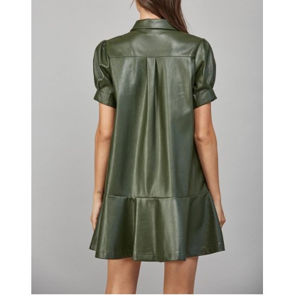 VESTIDO CORTO OLIVO VINIPIEL
