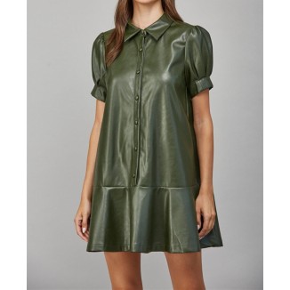 VESTIDO CORTO OLIVO VINIPIEL