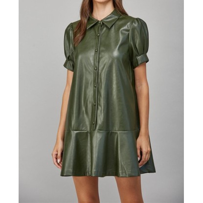 VESTIDO CORTO OLIVO VINIPIEL