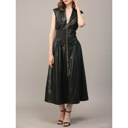 VESTIDO LARGO NEGRO VINIPIEL