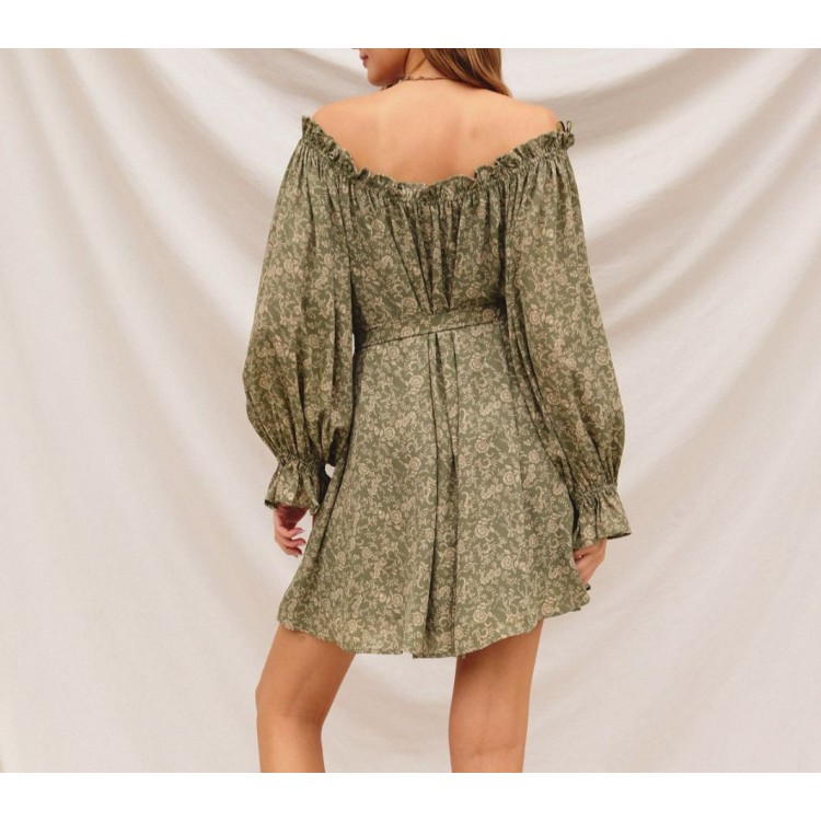 VESTIDO CORTO FLORAL OLIVO