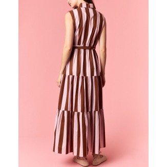 VESTIDO LARGO CAFE RAYAS