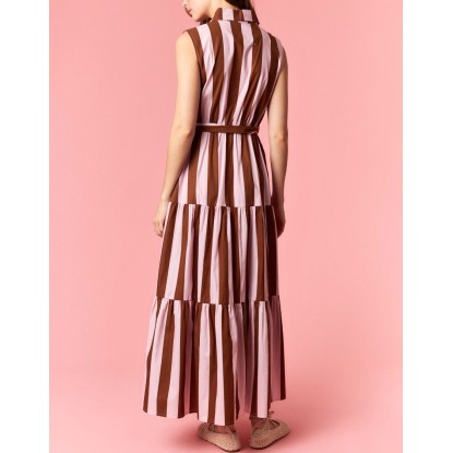 VESTIDO LARGO CAFE RAYAS