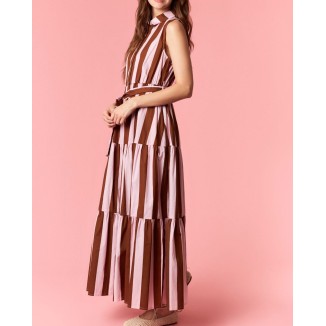 VESTIDO LARGO CAFE RAYAS