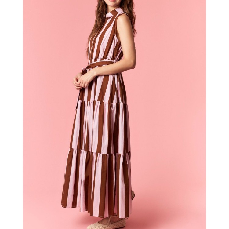 VESTIDO LARGO CAFE RAYAS