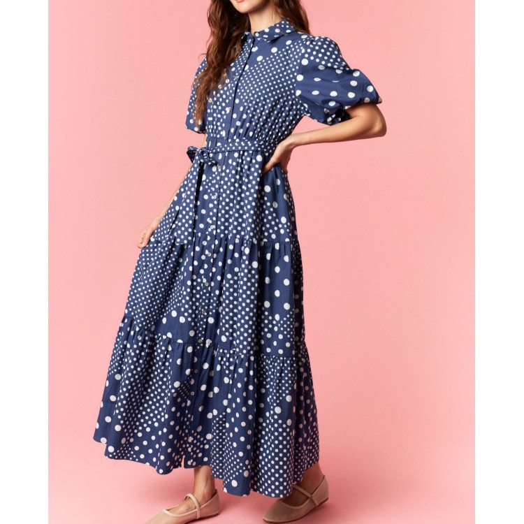 VESTIDO NAVY MAXI POLKA