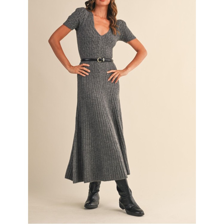 VESTIDO LARGO GRIS PUNTO