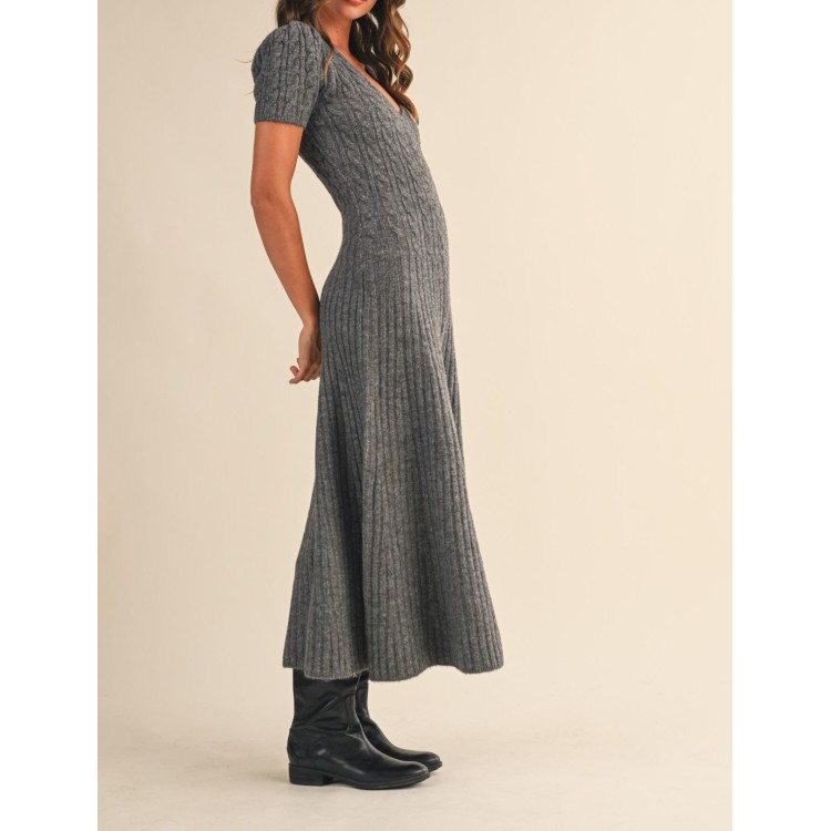 VESTIDO LARGO GRIS PUNTO